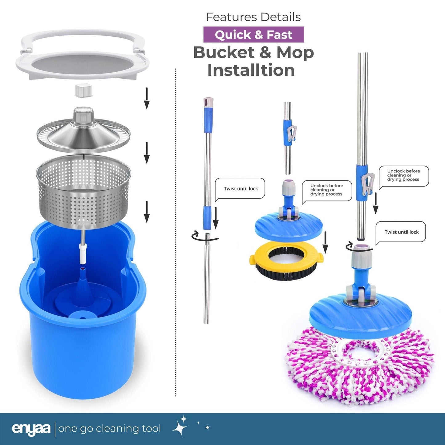 Enyaa Magic Spin Mop & Bucket - Blue