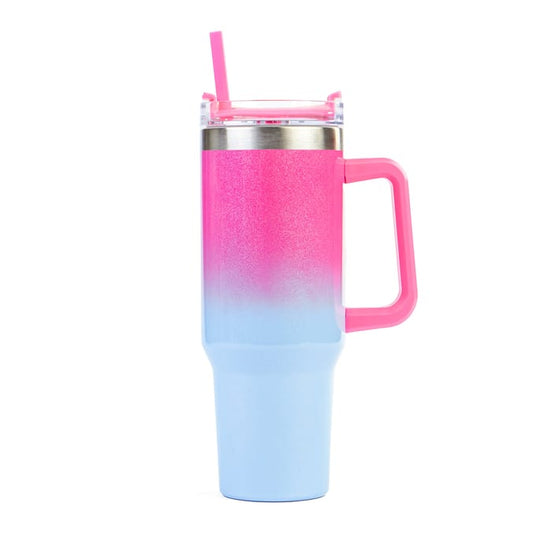 Hydrate Tumbler With Straw - Pink & Blue Glitter