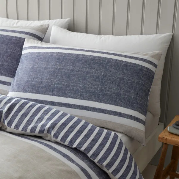 Catherine Lansfield Textured Banded Stripe Reversible Blue Duvet Set