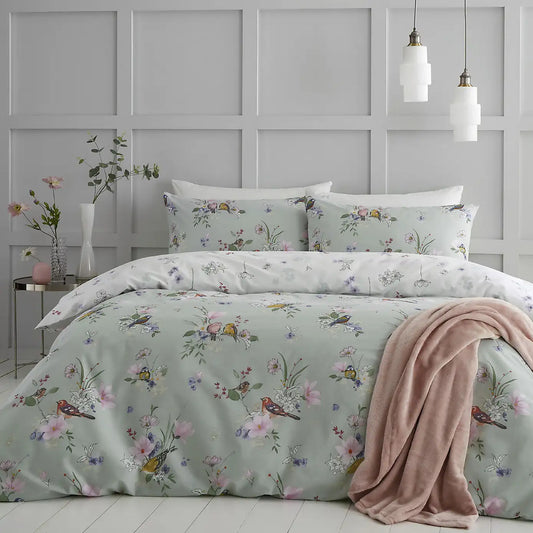 Catherine Lansfield Songbird Sage Reversible Duvet Set