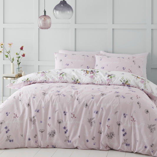 Catherine Lansfield Songbird Pink Reversible Duvet Set
