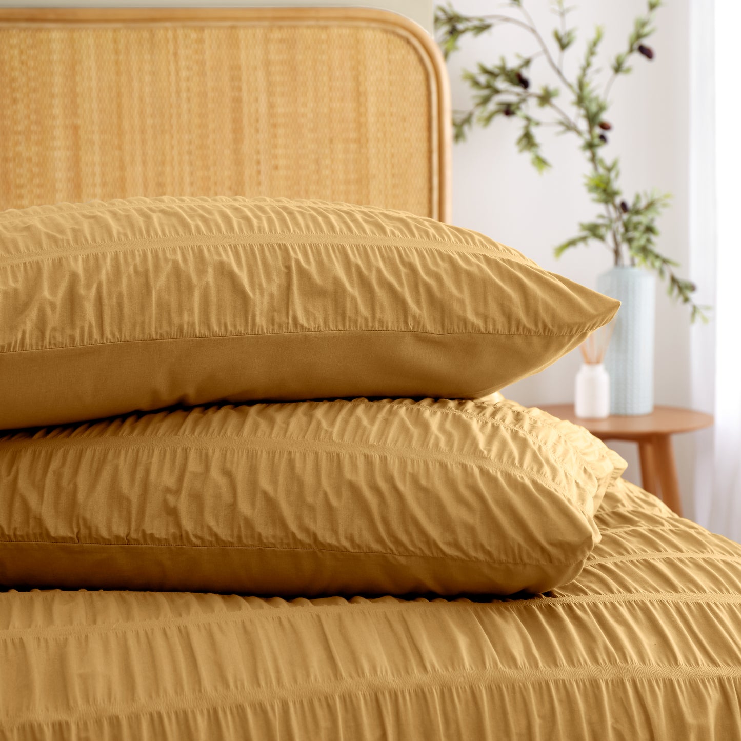 Catherine Lansfield Seersucker Duvet Set - Caramel