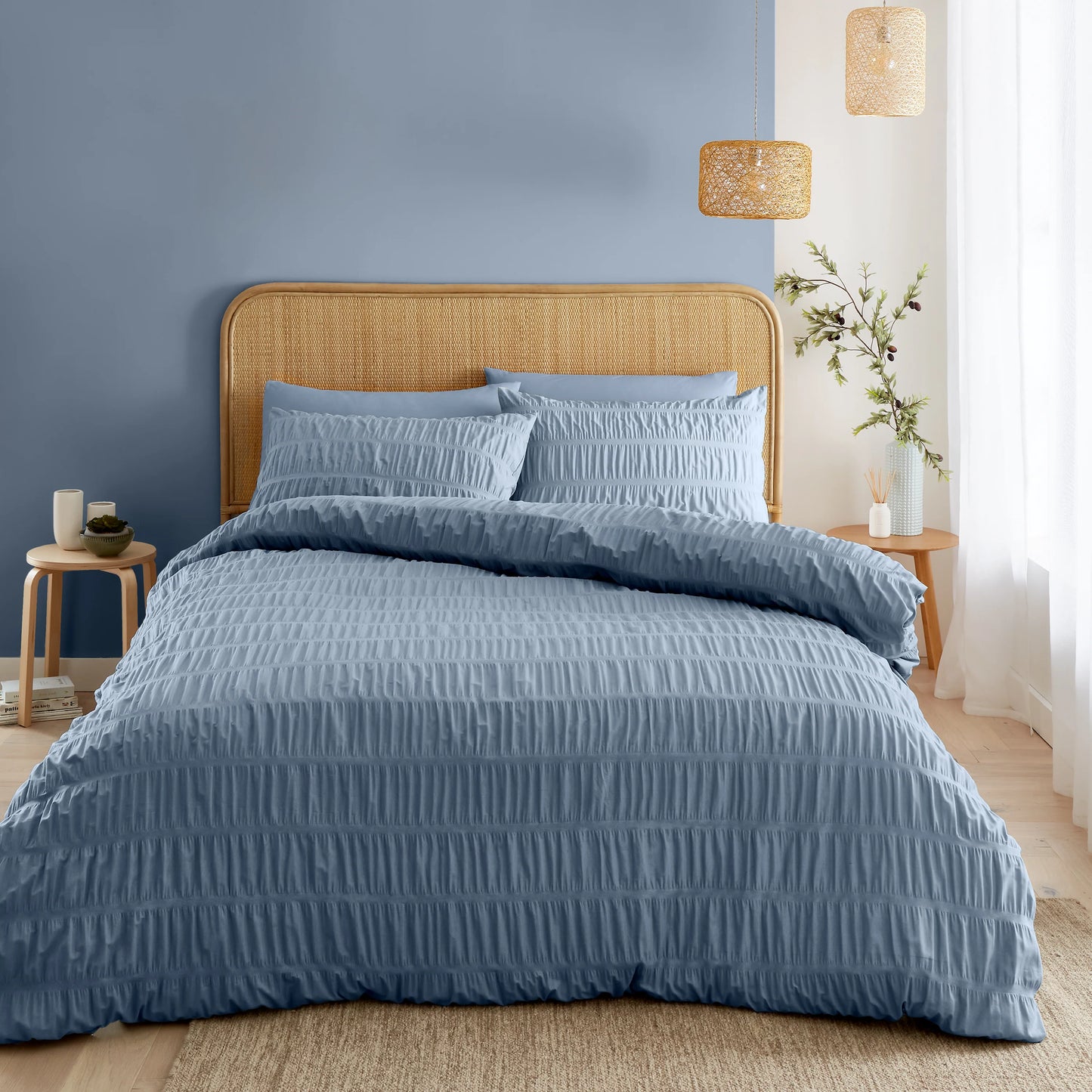 Catherine Lansfield Seersucker Blue Duvet Set