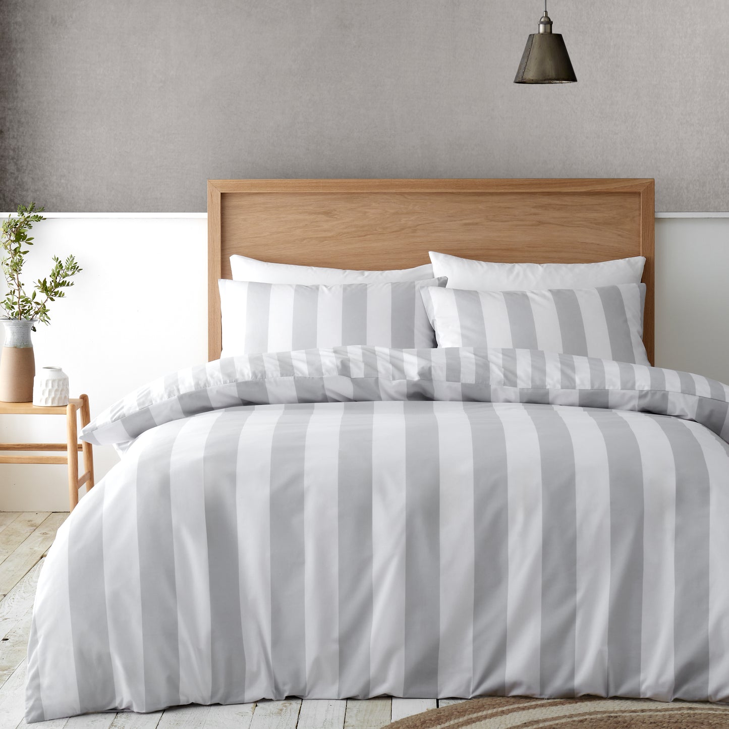 Catherine Lansfield Cove Stripe Duvet Set - Silver