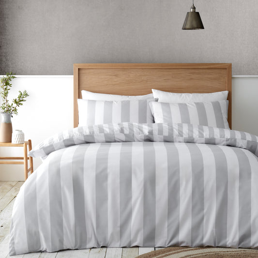 Catherine Lansfield Cove Stripe Duvet Set - Silver