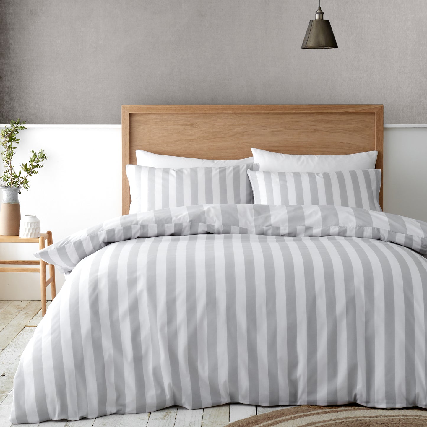 Catherine Lansfield Cove Stripe Duvet Set - Silver