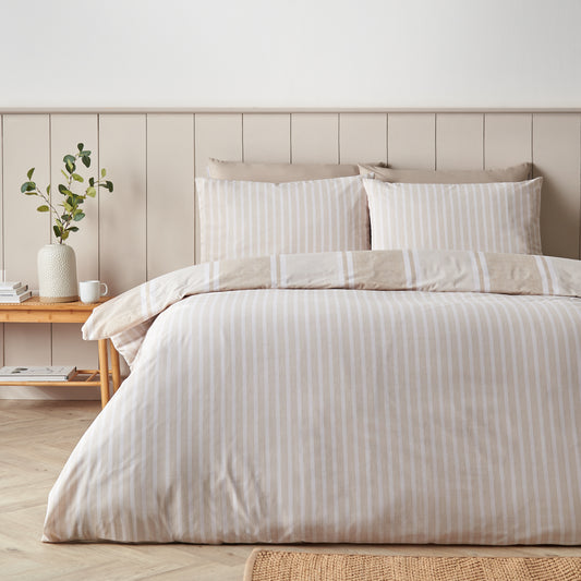 Catherine Lansfield Banded Stripe Duvet Set - Natural