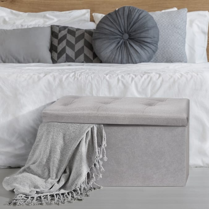 Large Chenille Ottoman Storage Bench - Grey