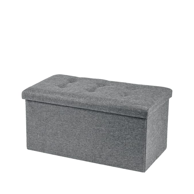 Large Poly Linen Ottoman - Grey