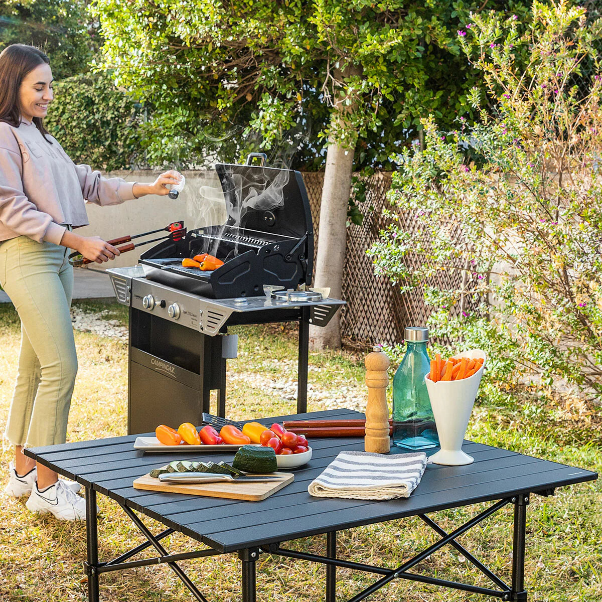 Folding Camping Table with Basket and Cover