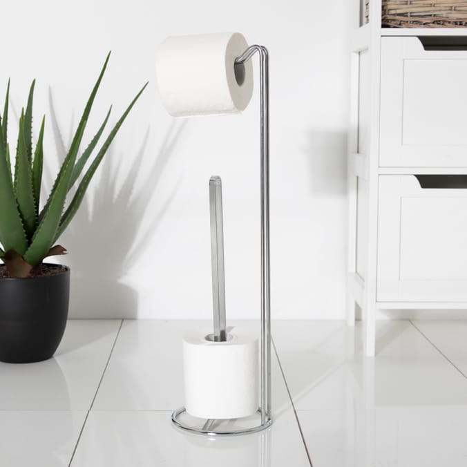 Bathroom Toilet Roll Holder & Storage Caddy - Silver