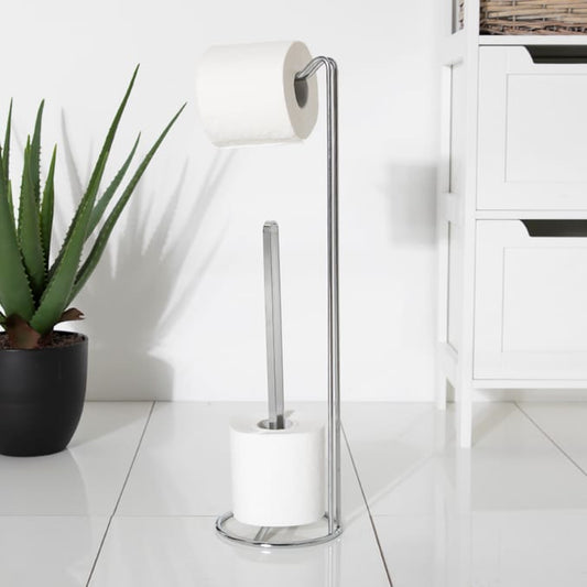 Bathroom Toilet Roll Holder & Storage Caddy - Silver