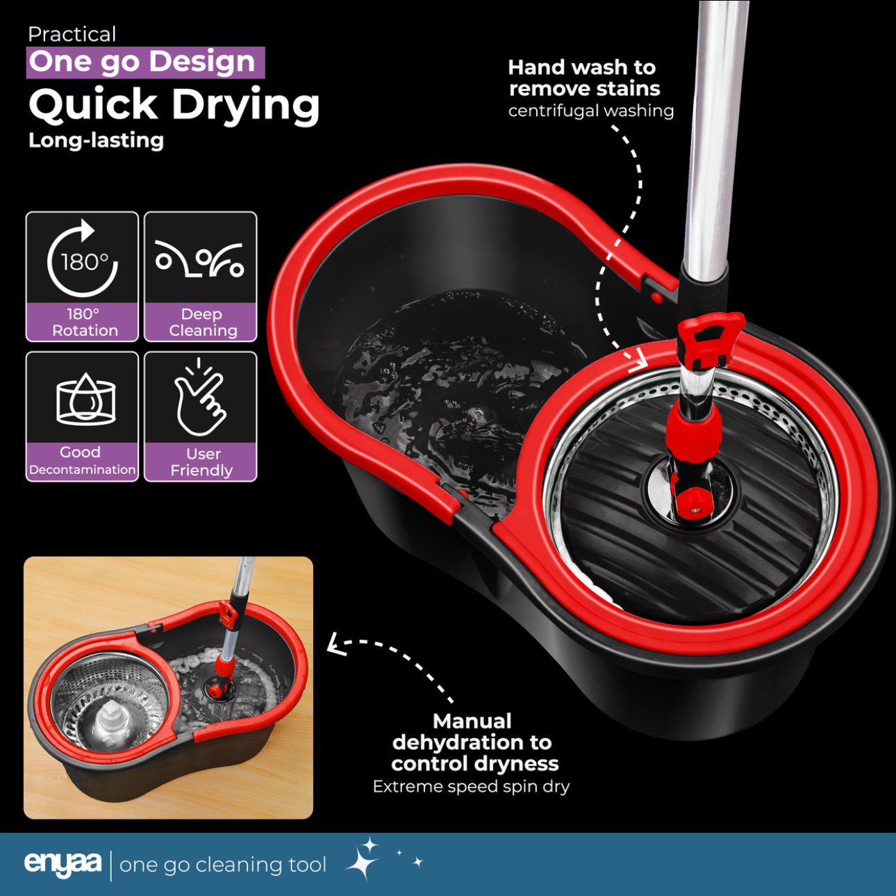 Enyaa Magic Spin Mop & Bucket - Black