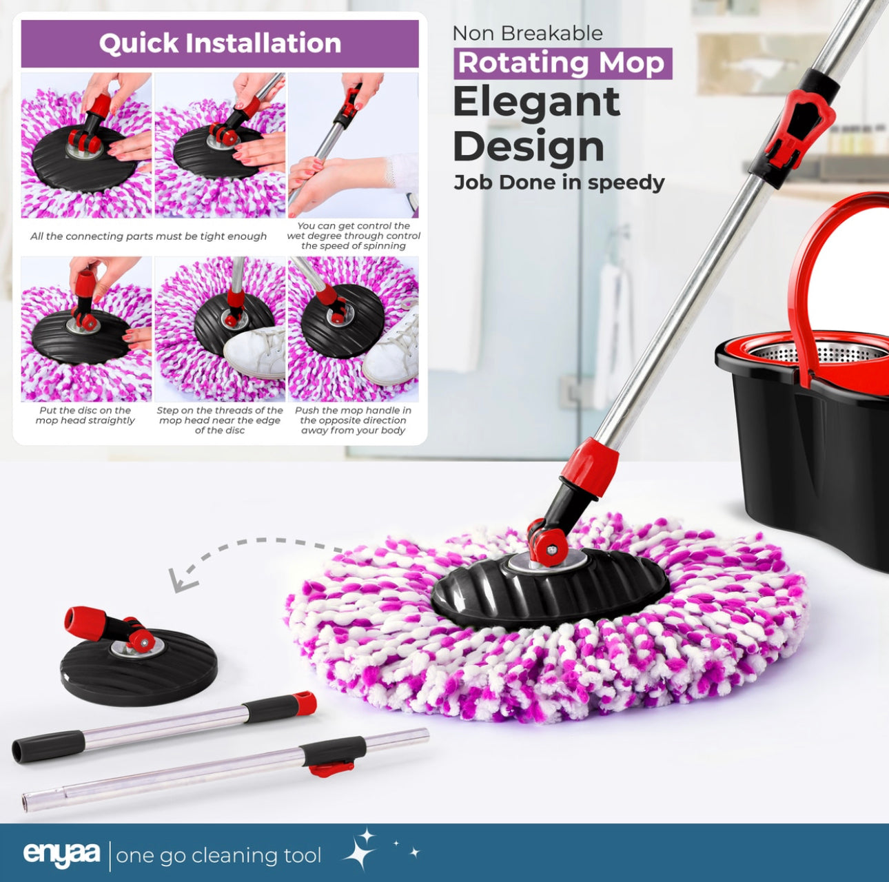 Enyaa Magic Spin Mop & Bucket - Black