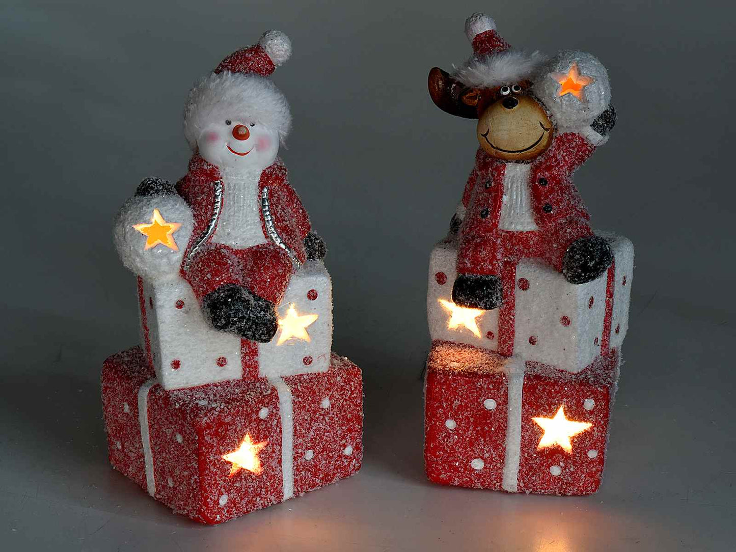 Pair Ceramic Character On Gift Packages With Led Lights