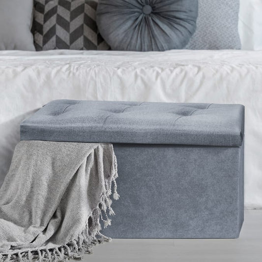 Large Polylinen Ottoman Storage Bench - Dark Grey