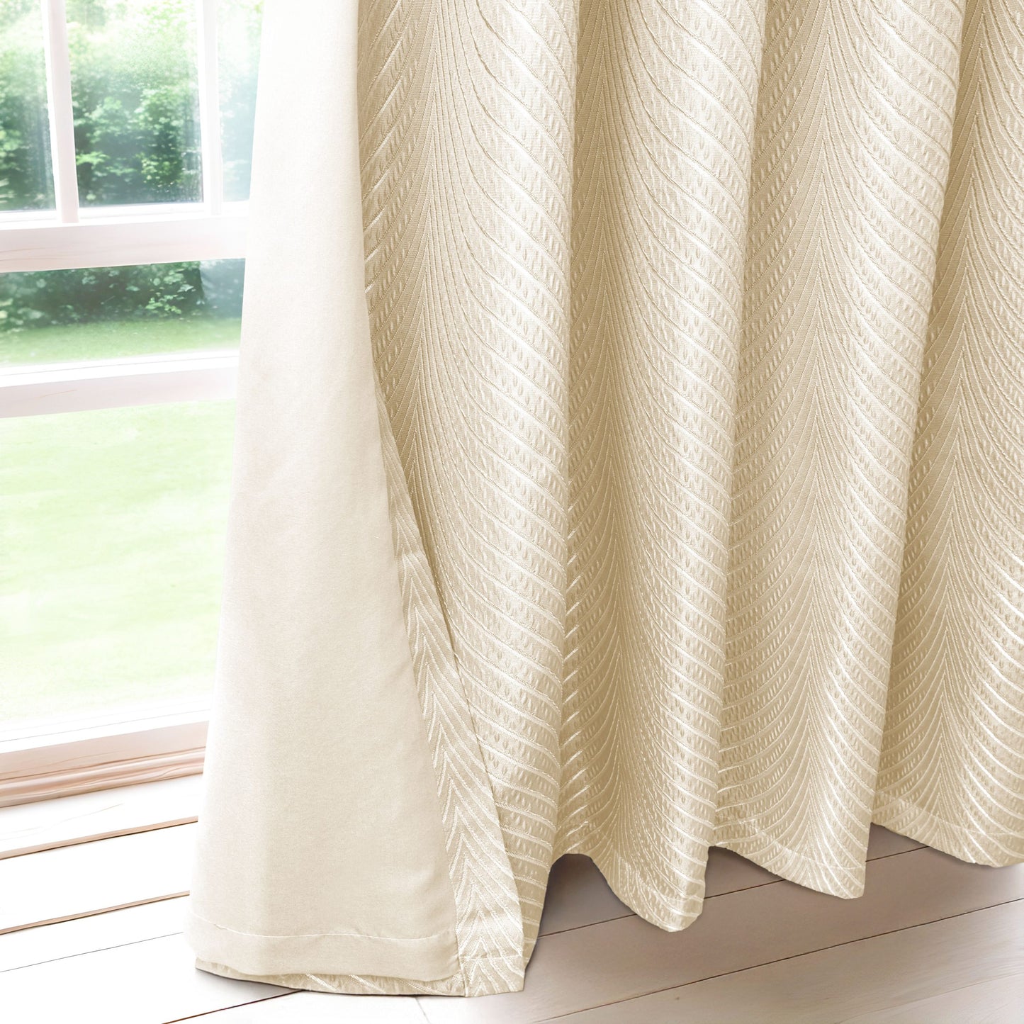 Woven Jacquard Lined Eyelet Curtains Cream - 168 x 228 Drop