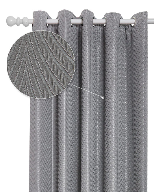 Woven Jacquard Lined Eyelet Curtains Charcoal - 168 x 228cm Drop