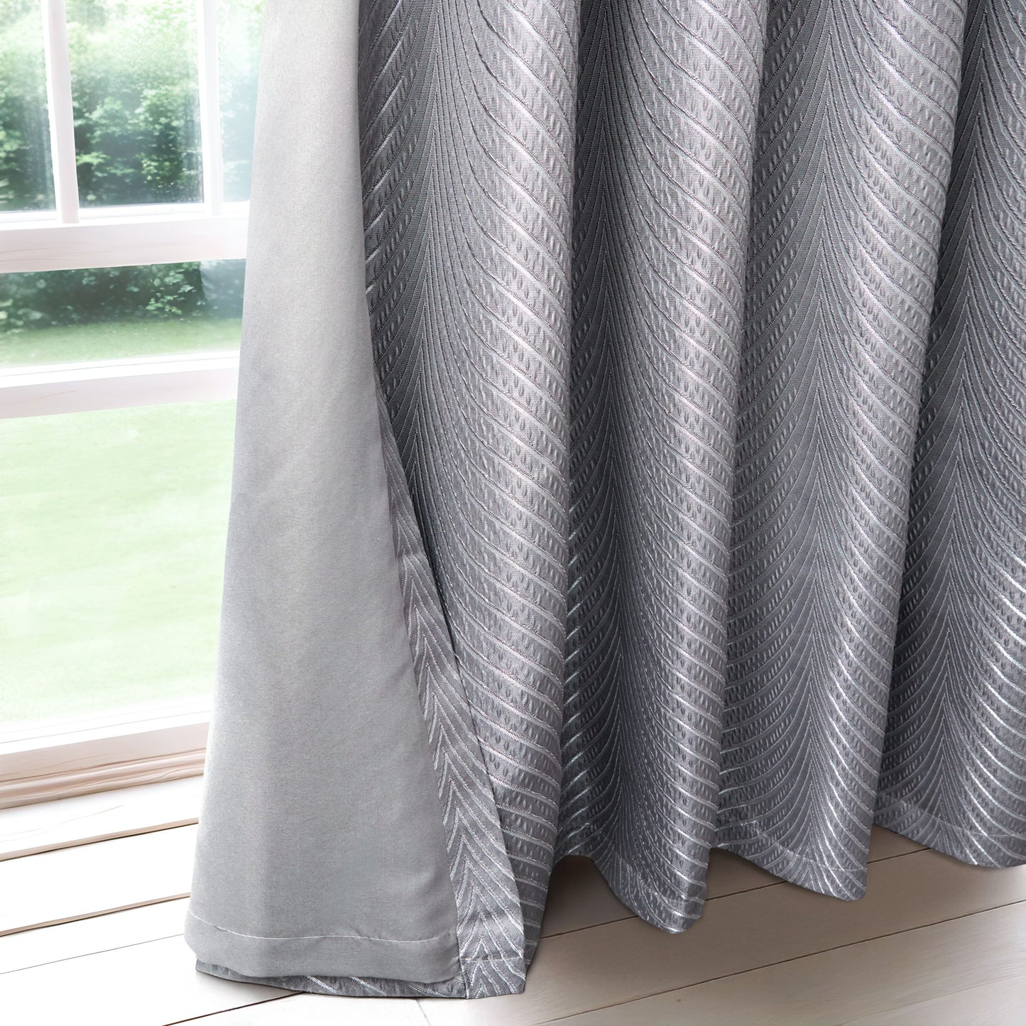 Woven Jacquard Lined Eyelet Curtains Charcoal - 168 x 228cm Drop