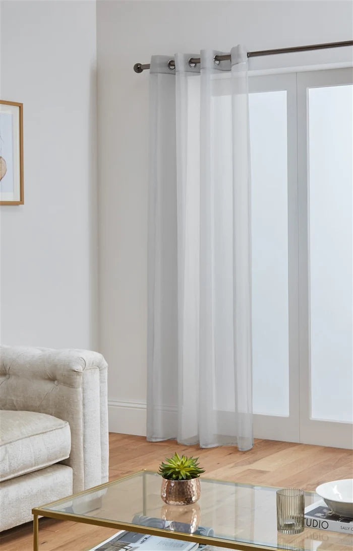 Lucy' Silver Eyelet Ring Top Voile Curtain Panel - 58x90 Drop (148x229cm)