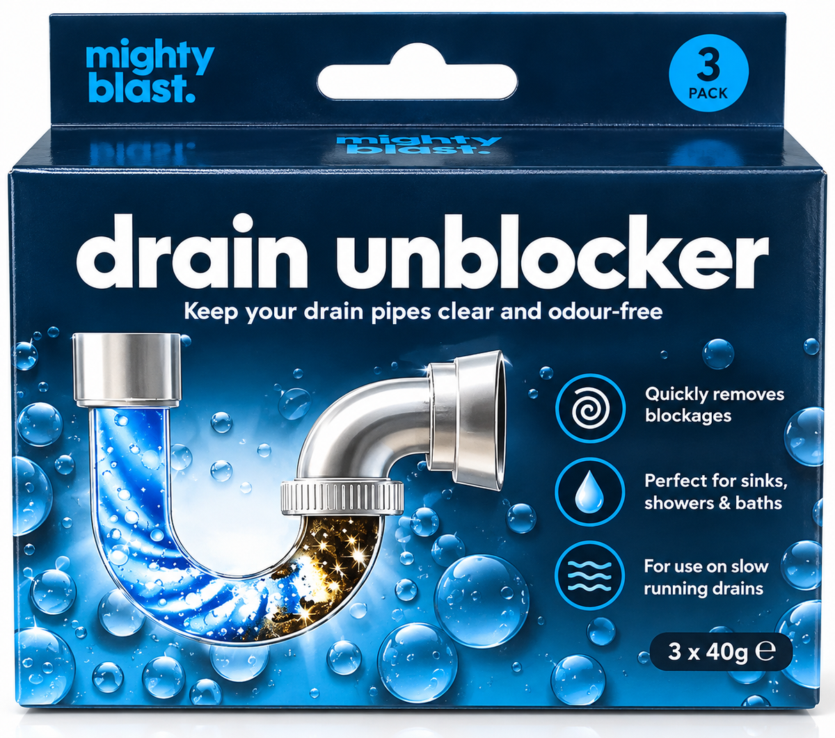 Mighty Blast Drain Unblocker – 3 Pack (3 x 40g)