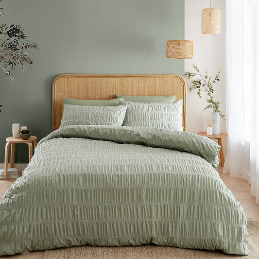 Catherine Lansfield Seersucker Sage Duvet Set