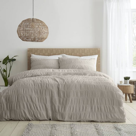 Catherine Lansfield Seersucker Natural Duvet Set