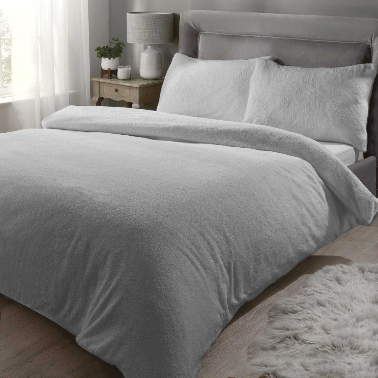 Teddy Fleece Duvet Set - Silver