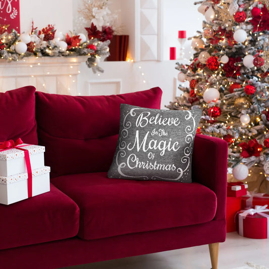 Xmas Chenille โ Cushion Cover โBelieve in Magicโ Silver - 43cm
