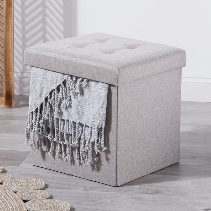 Linen Folding Ottoman - Light Grey