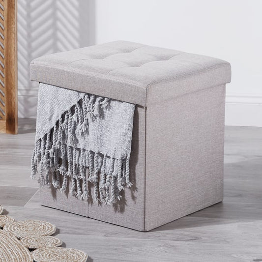 Linen Folding Ottoman - Light Grey