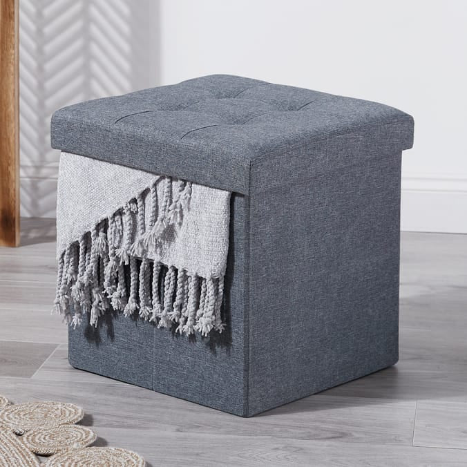 Linen Folding Ottoman - Grey