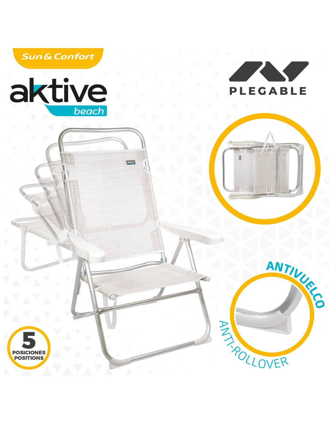 Aktive Multi Position Folding Beach Chair Ibiza - Mid Height