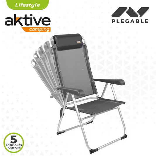 Folding Multi-Position Aluminum Beach High Chair - Dark Grey with Cushion