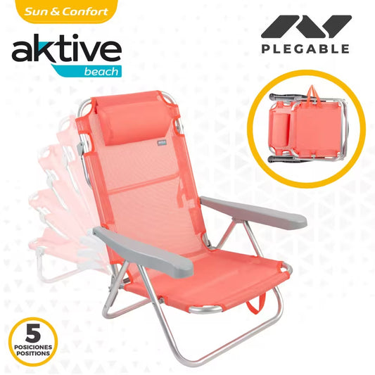 Folding Multi-Position Aluminum Low Beach Chair in Coral