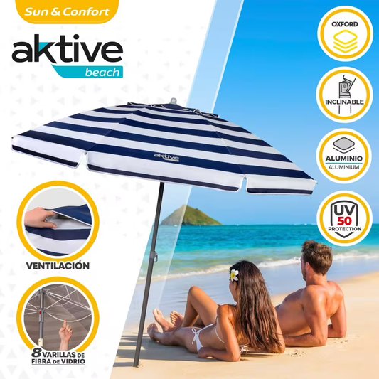 Beach Umbrella 200 cm with Ventilated Canopy + UV Protection UPF 50+
