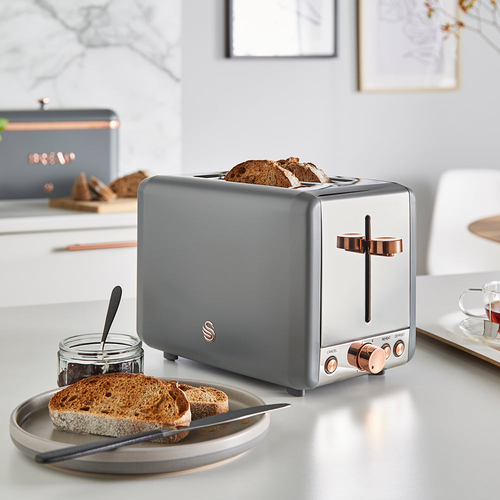 Swan 4 Slice Long Slot Toaster - Grey