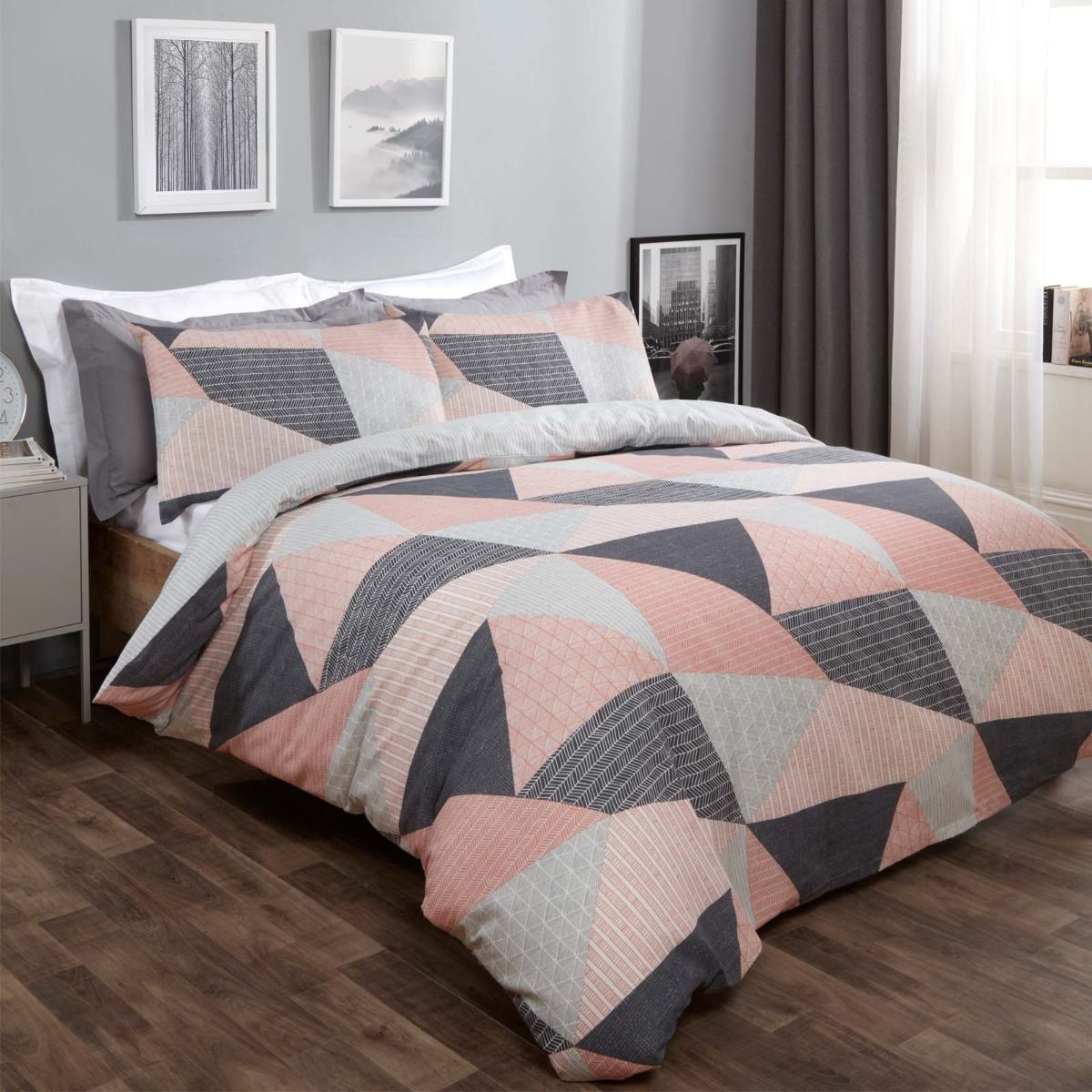Geo-Metric Textured Duvet Set - Pink