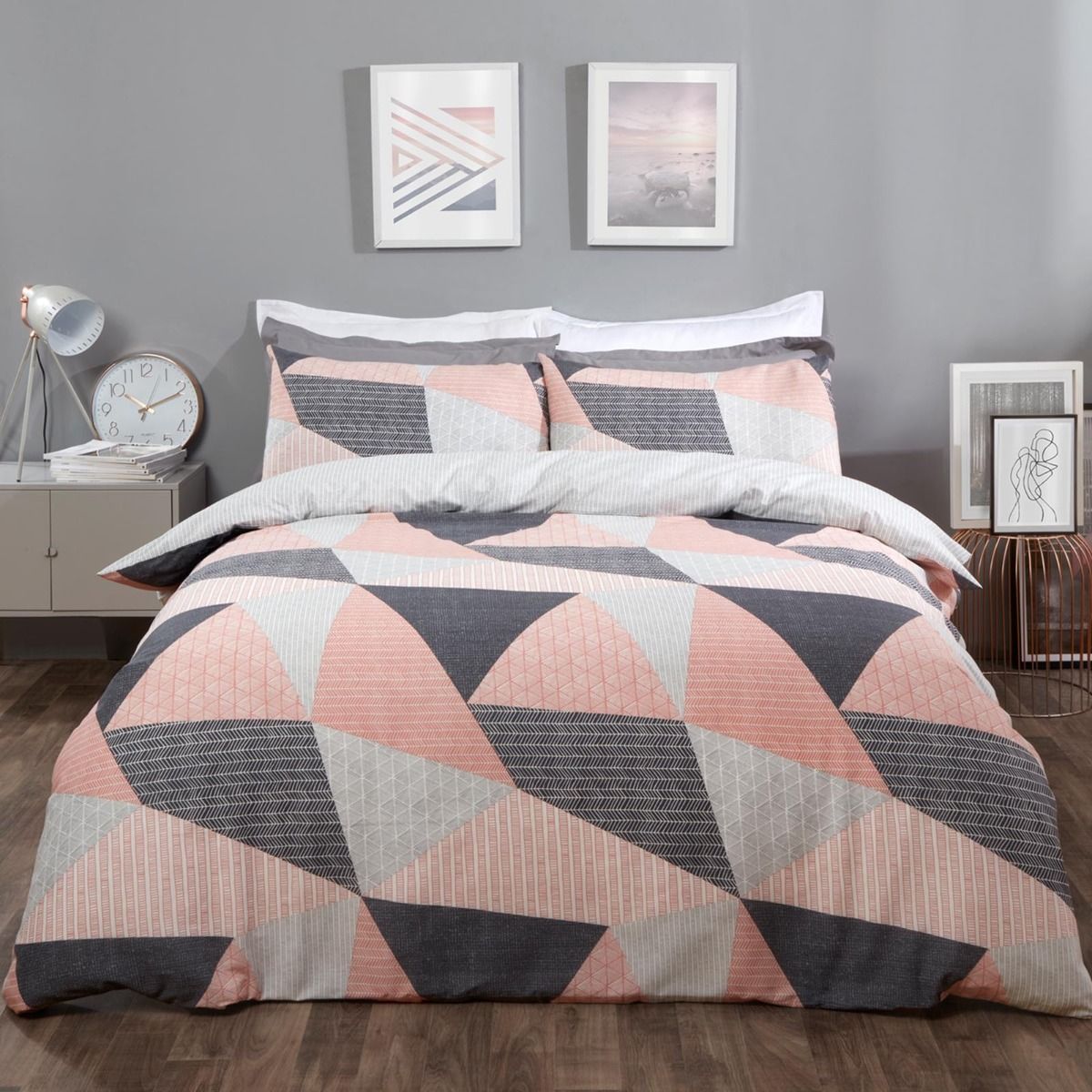 Geo-Metric Textured Duvet Set - Pink
