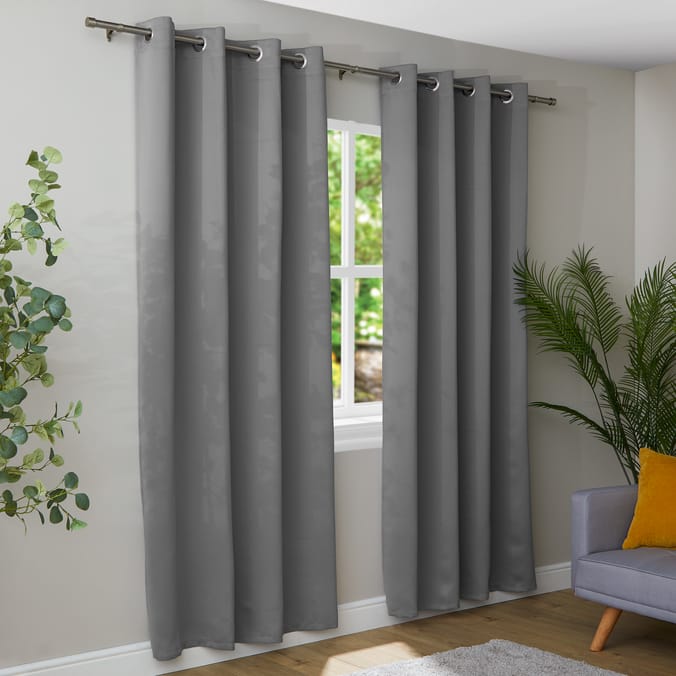 Silver Eyelet Blackout Pair Of Curtains  - 138 x 220cm Drop
