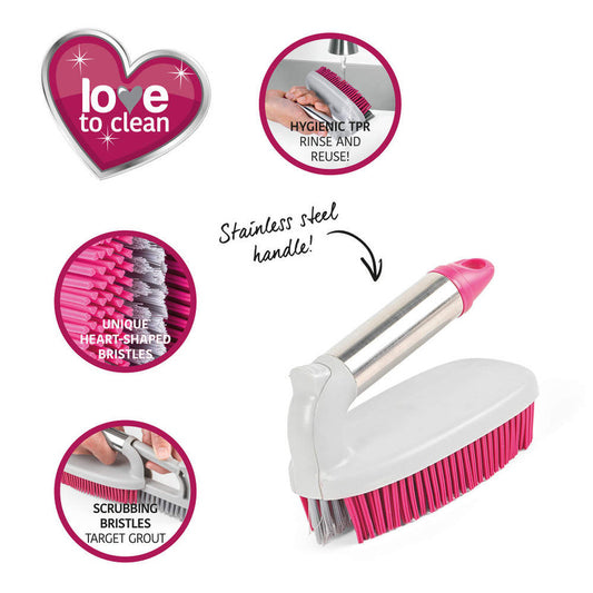 2 In 1 Rubber Head Scrubbing Brush, Pink/Grey - Kleeneze