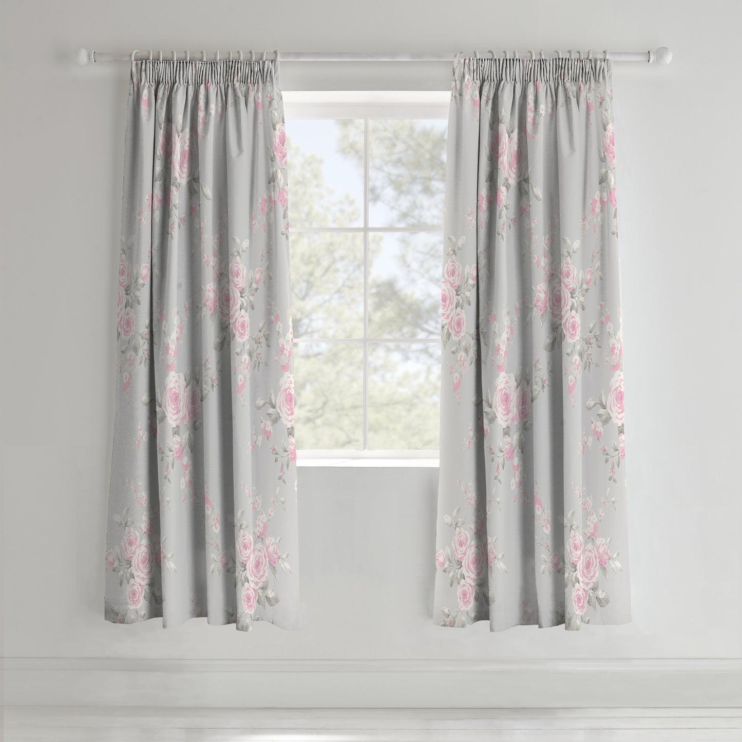 Catherine Lansfield Canterbury Floral Pair Of Curtains - Pencil Pleat - 66x72 (168 x 183 drop)