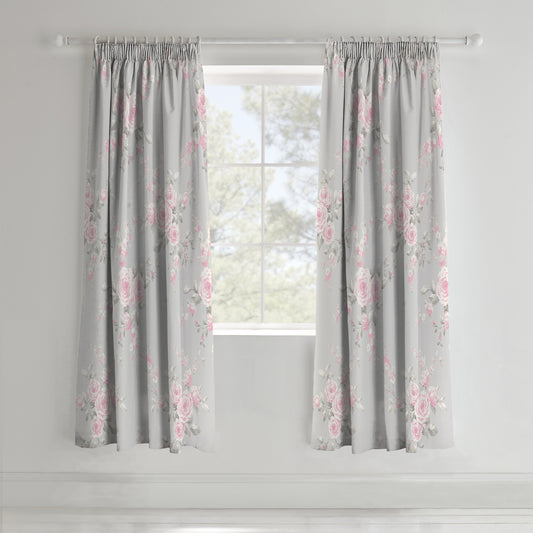 Catherine Lansfield Canterbury Floral Pair Of Curtains - Pencil Pleat - 66x72 (168 x 183 drop)