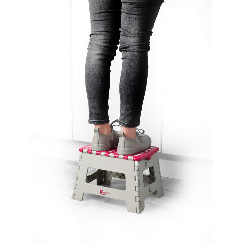 Small Folding Step Stool - Maximum Load 150 Kg, Pink & Grey - Kleeneze