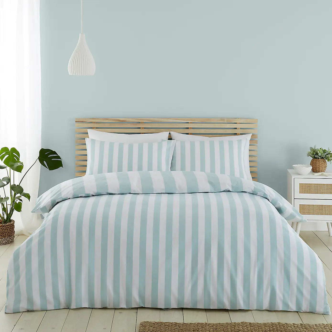Catherine Lansfield Cove Stripe Duvet Set - Duck Egg