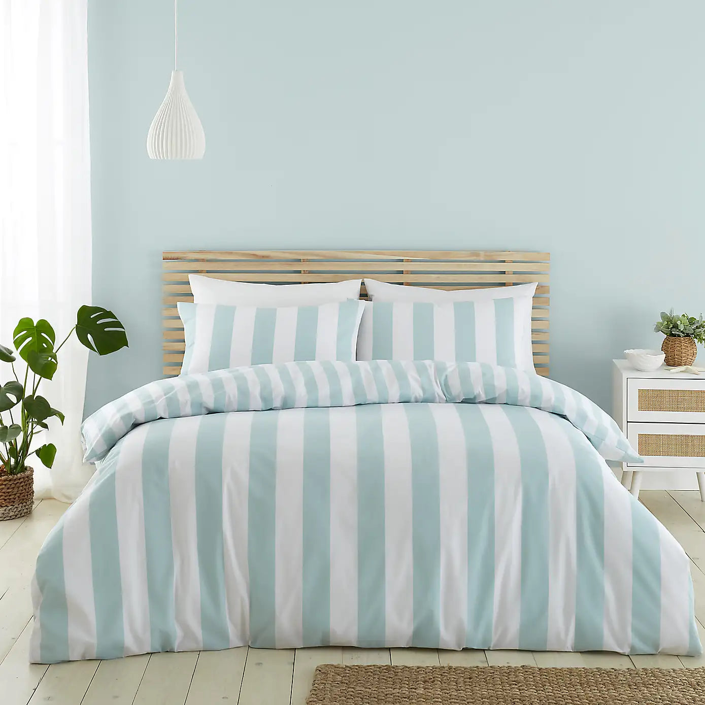 Catherine Lansfield Cove Stripe Duvet Set - Duck Egg