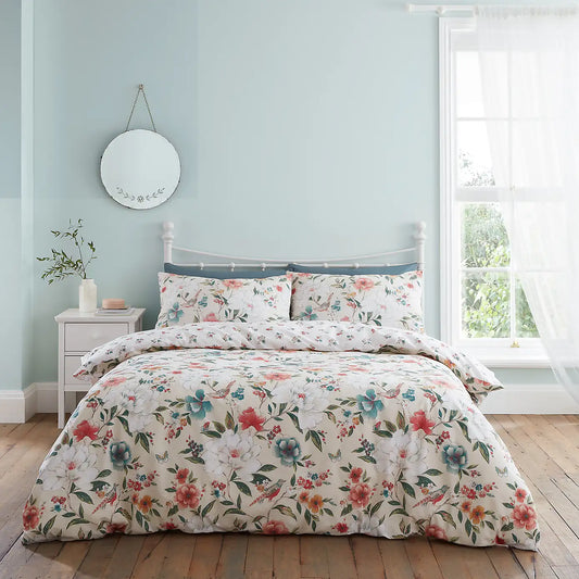 Catherine Lansfield Pippa Floral Bird Duvet Set