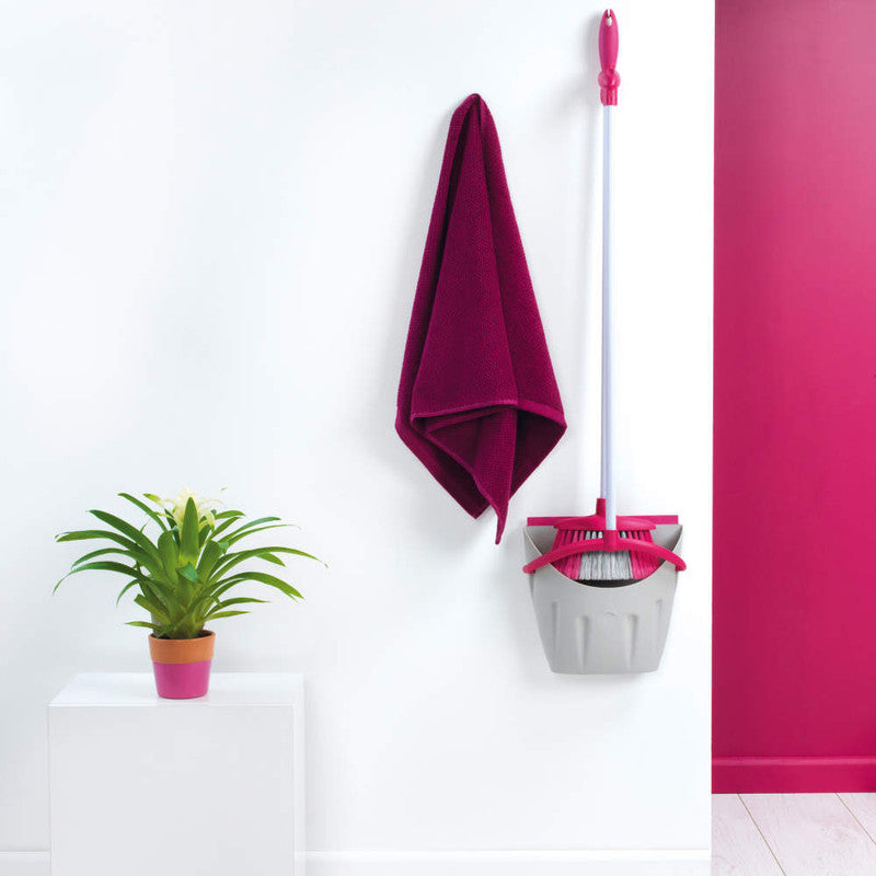 Self-Standing Dustpan And Broom Set, Aluminium, White/Pink - Kleeneze