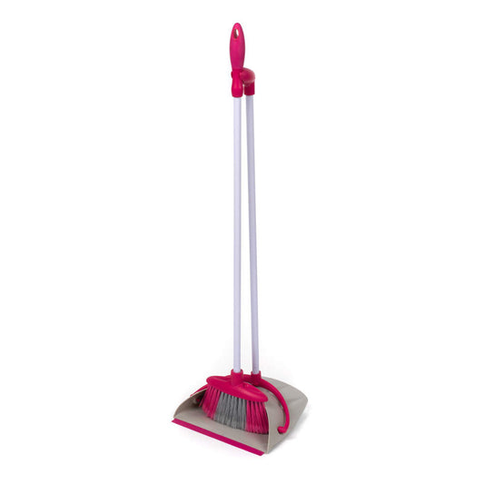Self-Standing Dustpan And Broom Set, Aluminium, White/Pink - Kleeneze