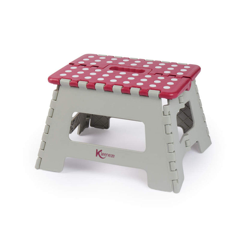 Small Folding Step Stool - Maximum Load 150 Kg, Pink & Grey - Kleeneze